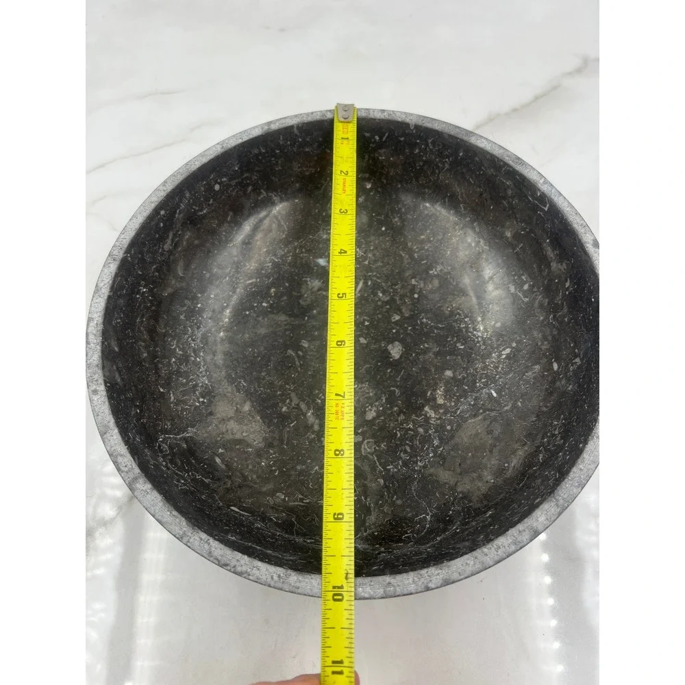 Tahari Home Marble Decorative Bowl Black Stone Copper Inlay Centerpiece 10in